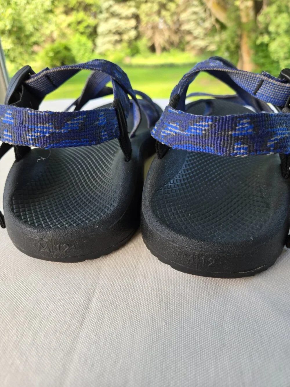 Chaco Men’s Size 12 Sandal Light Blue& Navy Single Strap with Toe Loop